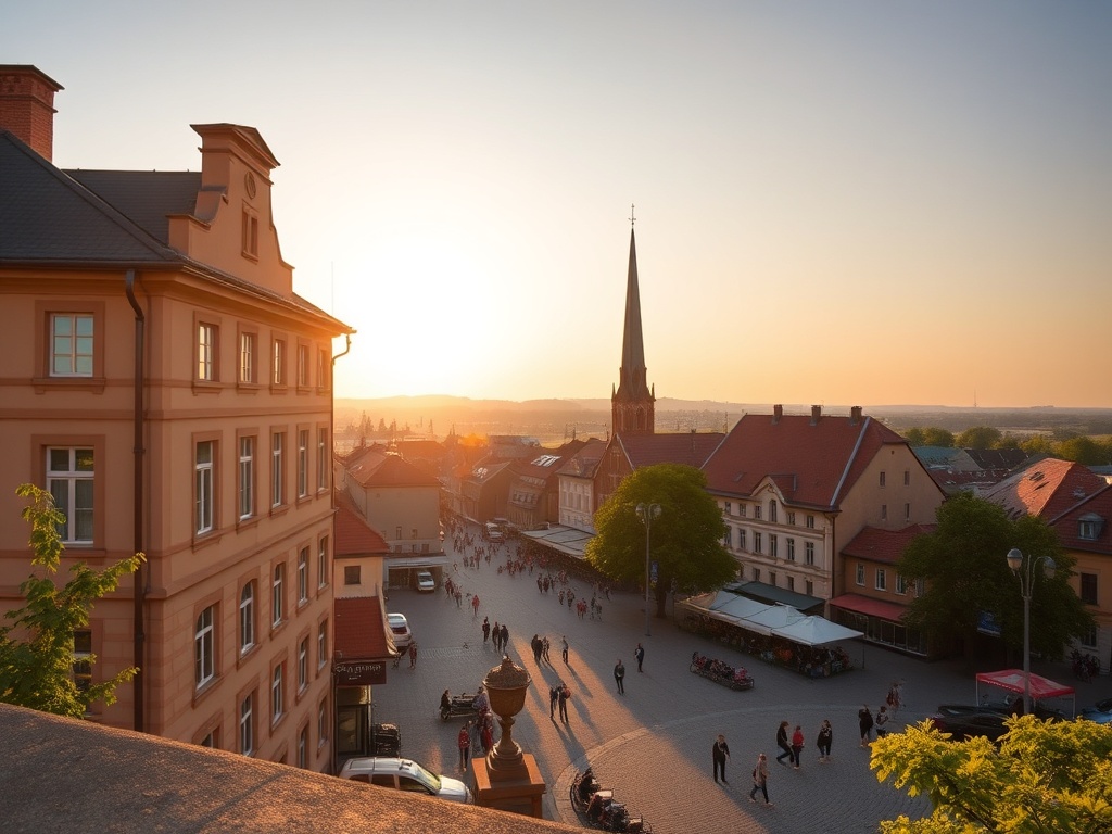 Widok na zielony park miejski w Zielonce z alejkami i drzewami